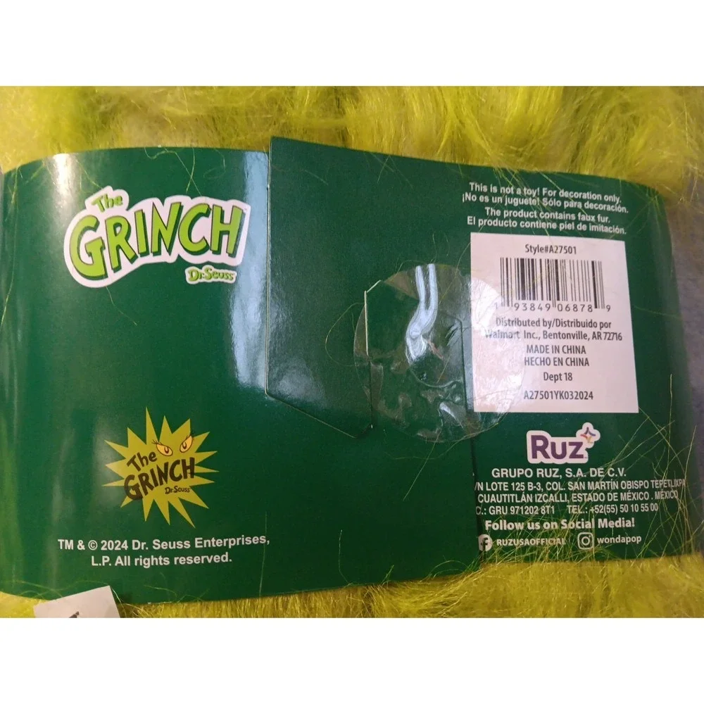The Grinch Green Furry Fuzzy Garland 72 Inches Dr. Suess Who‎ Stole Christmas